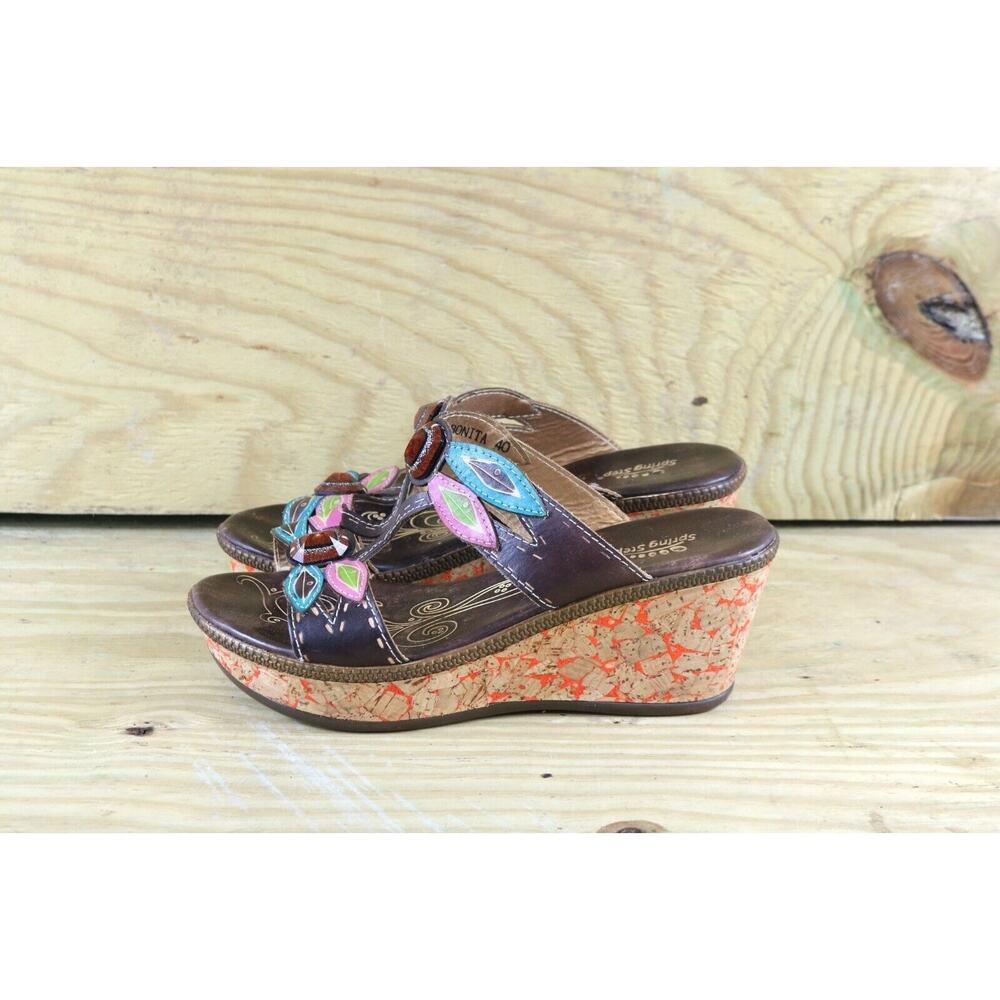 Spring Step Sandals Bonita 40 Womens 9.5 Jeweled Brown Blue Pink Wedge